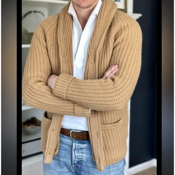 Abercrombie & Fitch Wool Alpaca Chunky Knit Shawl Neck Button Grandpa Cardigan M - Picture 1 of 7